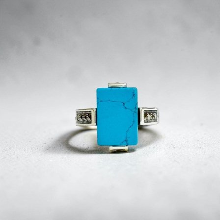 Feroza Stone Turkish 925 Silver Gent's Ring - Image 2