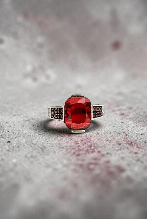 Turkish 925 Silver Ladies Ring with Red Zircon Stone