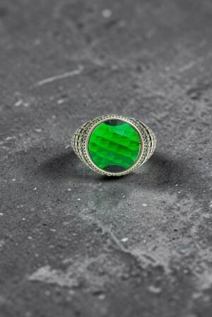 Turkish 925 Silver Ladies Ring with Green Zircon Stone