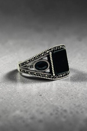 Black Onyx Stone Turkish 925 Silver Gent's Ring